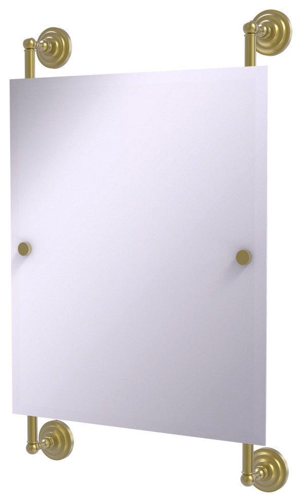 Que New Rectangular Frameless Rail Mounted Mirror, Satin Brass