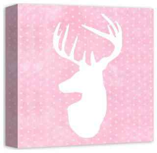Deer Polka Dots Pink 12x12 Canvas Wall Art