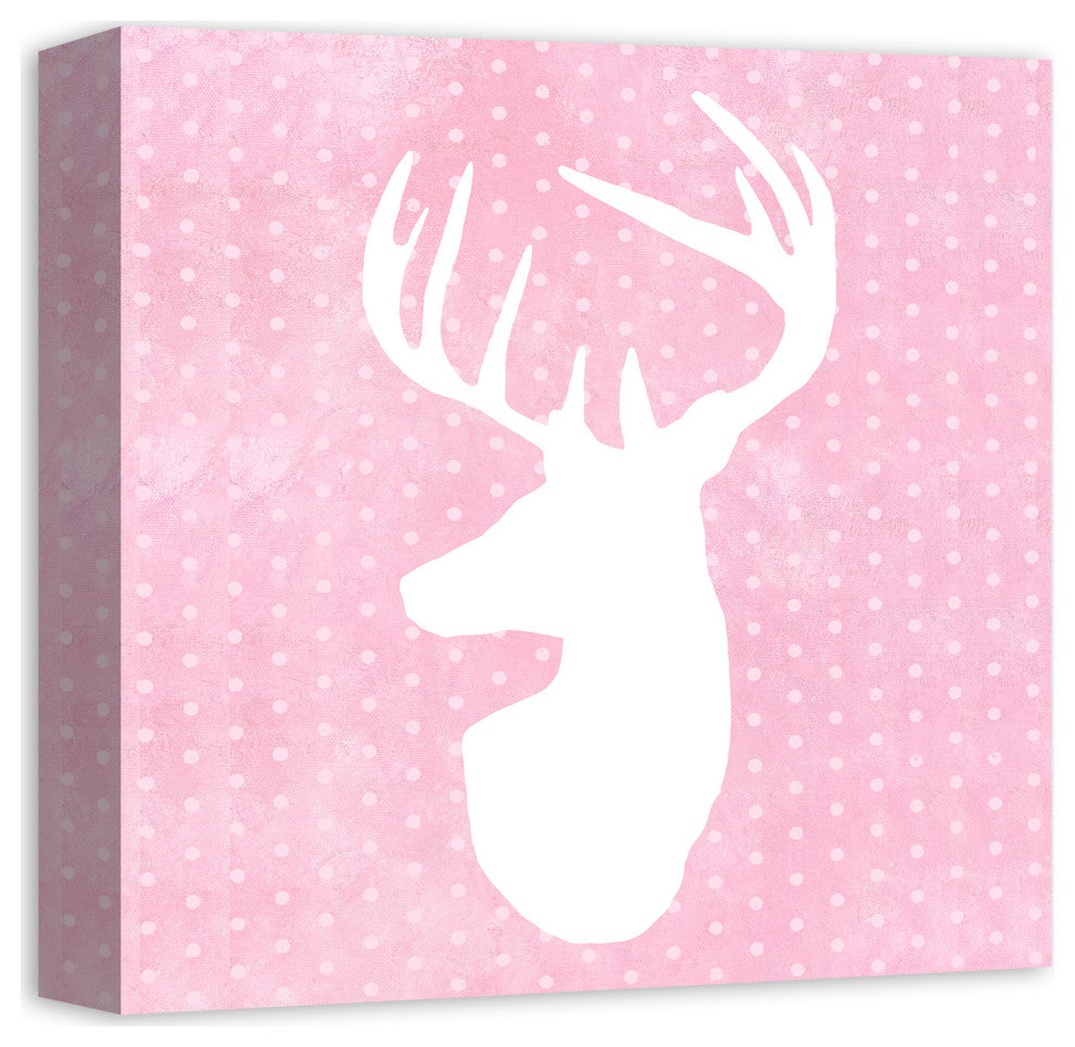 Deer Polka Dots Pink 12x12 Canvas Wall Art