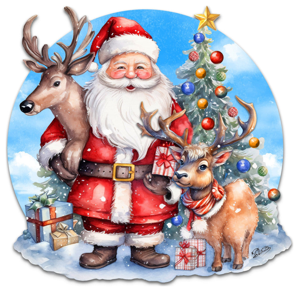 Santa With Reindeers Holiday Door Decor Christmas Decor
