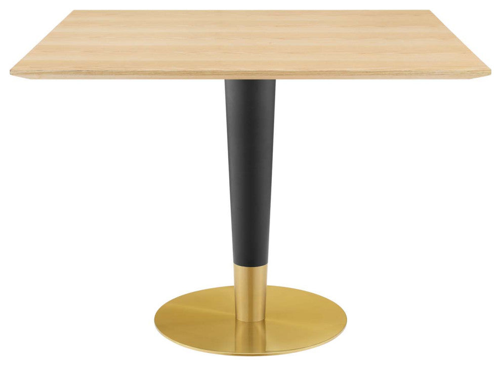 Dining Table, Square, Wood, Metal, Gold Brown Natural, Modern, Bistro Restaurant