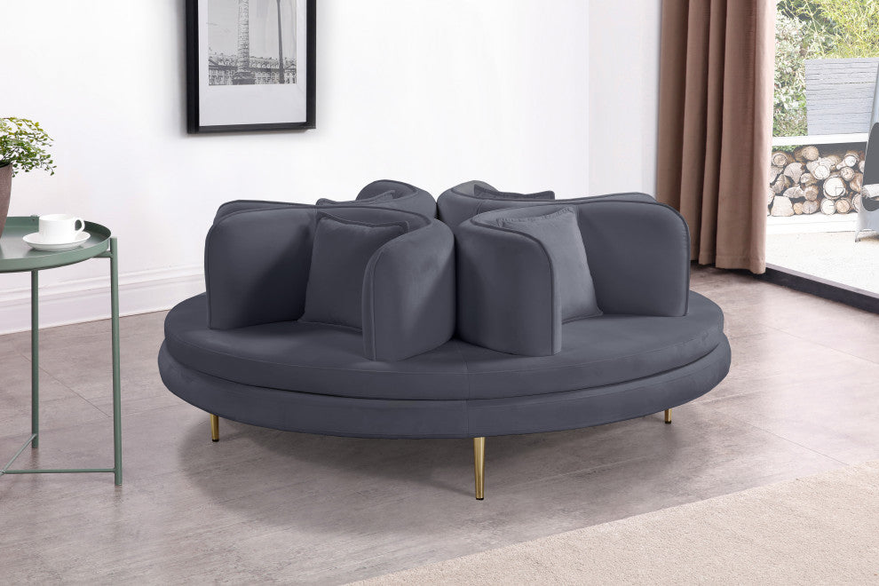 Circlet Velvet Upholstered Roundabout Sofa, Gray