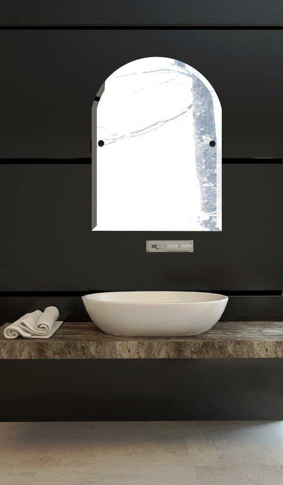 Montero Contemporary Frameless Arch Beveled Edge Tilt Mirror, Polished Chrome