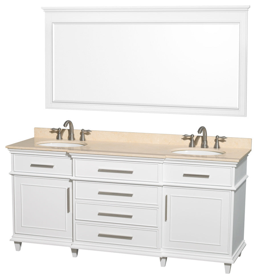 Berkeley 72" Double Vanity, White, Round, Ivory Marble