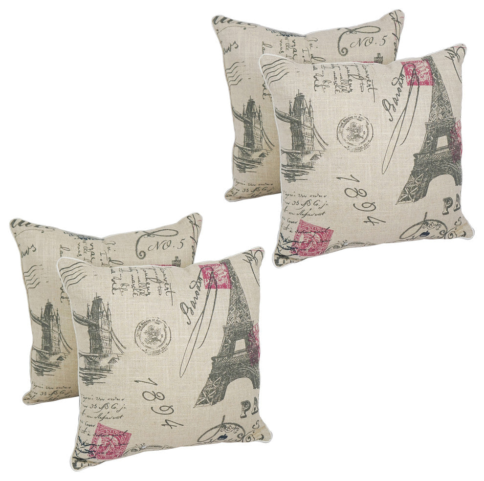 18" Corded Throw Pillows With Inserts, Beige and Black, Set of 4