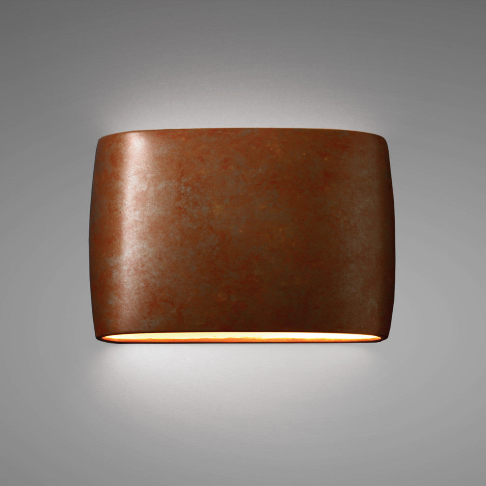 Ambiance ADA Outdoor Large Ceramic Wide Oval Wall Sconce, Rust Patina, LED