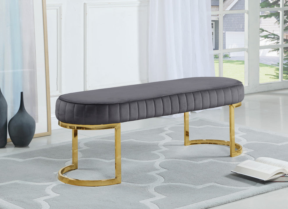 Lemar Velvet Upholstered Bench, Gray