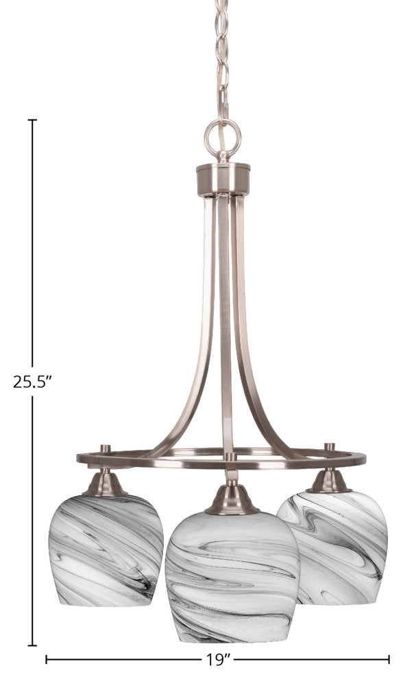 Paramount Downlight 3-Light Chandelier, Brushed Nickel, 6" Onyx Swirl Glass