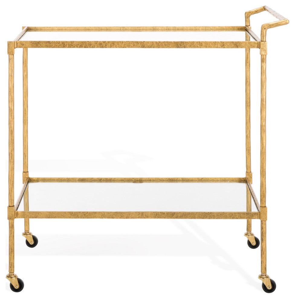 Safavieh Couture Isabellina Metal Bar Cart, Brass/Clear