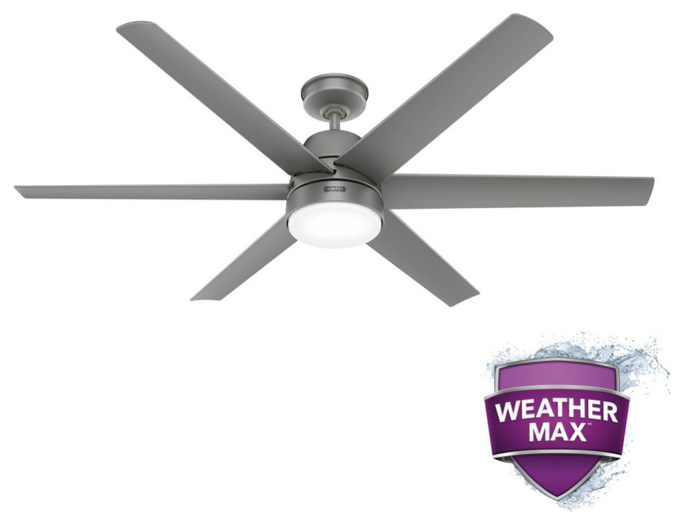 Hunter 60" Skysail Matte Silver Wet Rated Ceiling Fan, LED Kit, Remote