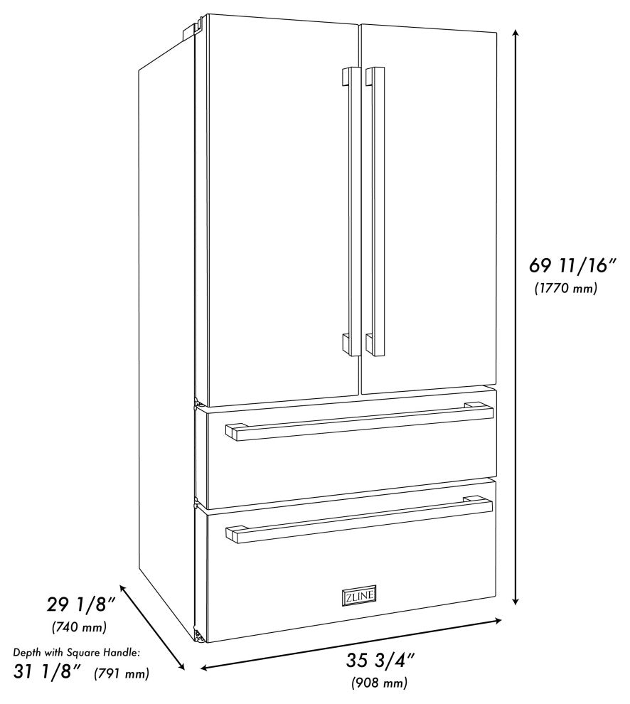 Autograph Refrigerator, Black Stainless With Flat Gold Handles, RFMZ-36-BS-FG