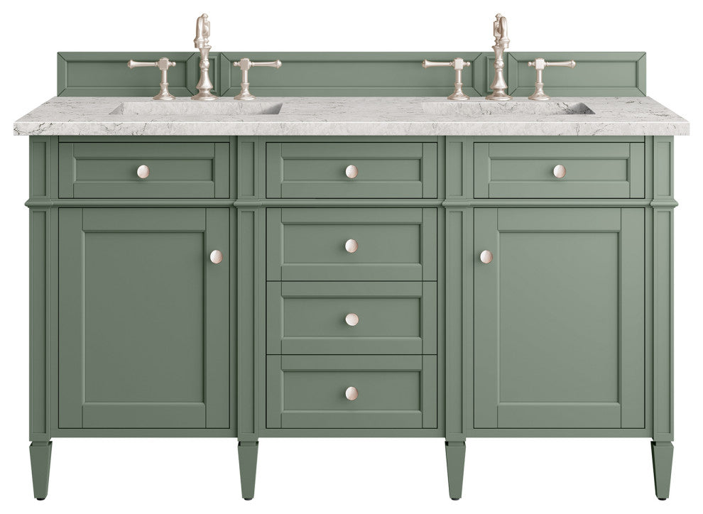 Brittany 60" Double Vanity, Smokey Celadon,  Eternal Jasmine Pearl Top