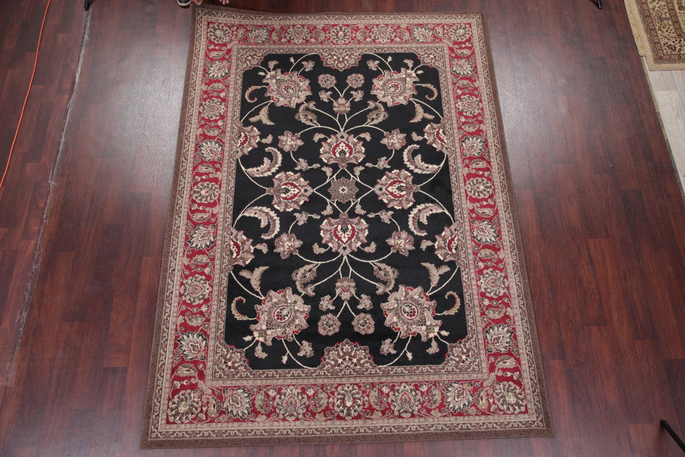 Agra Oriental Carpet Traditional Wool Turkish Area Rug, Black, 9'1"x6'7