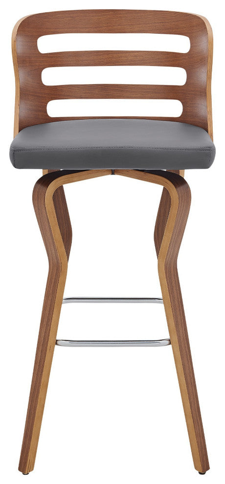 Benzara BM246060 Verne 30" Swivel Gray Faux Leather and Walnut Wood Bar Stool