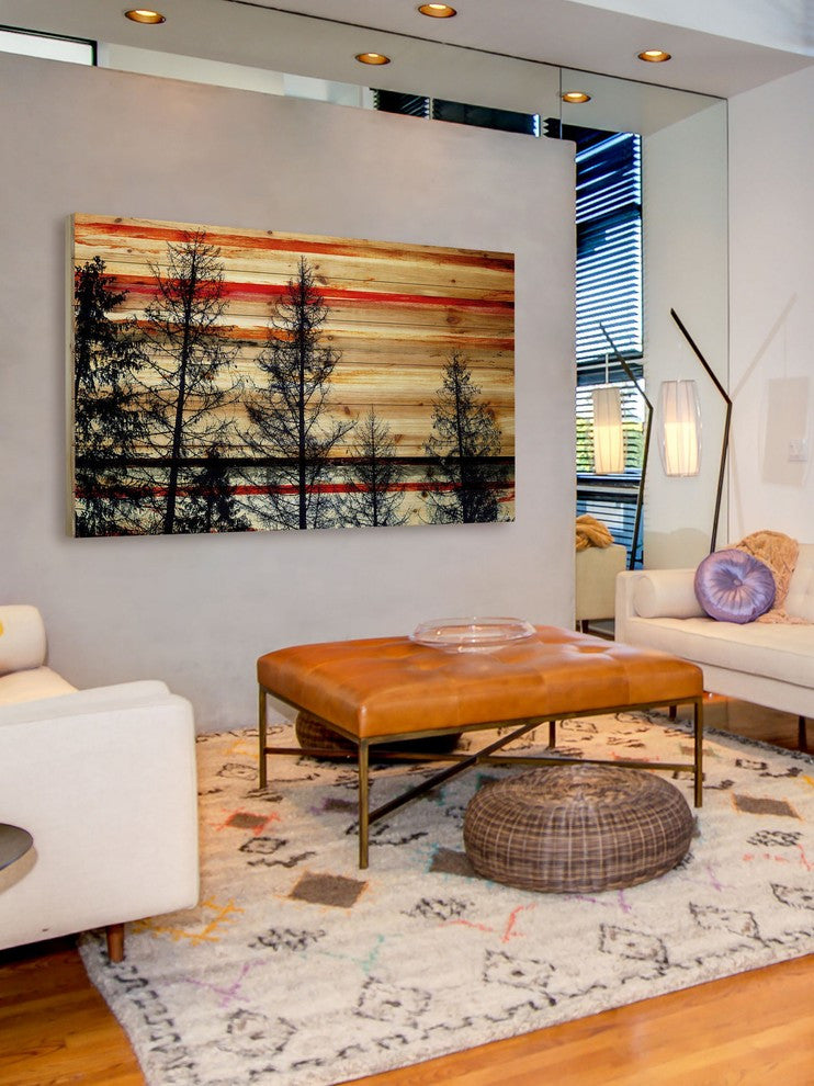 "Pine Forest Trees" Print on Natural Pine Wood, 45"x30"