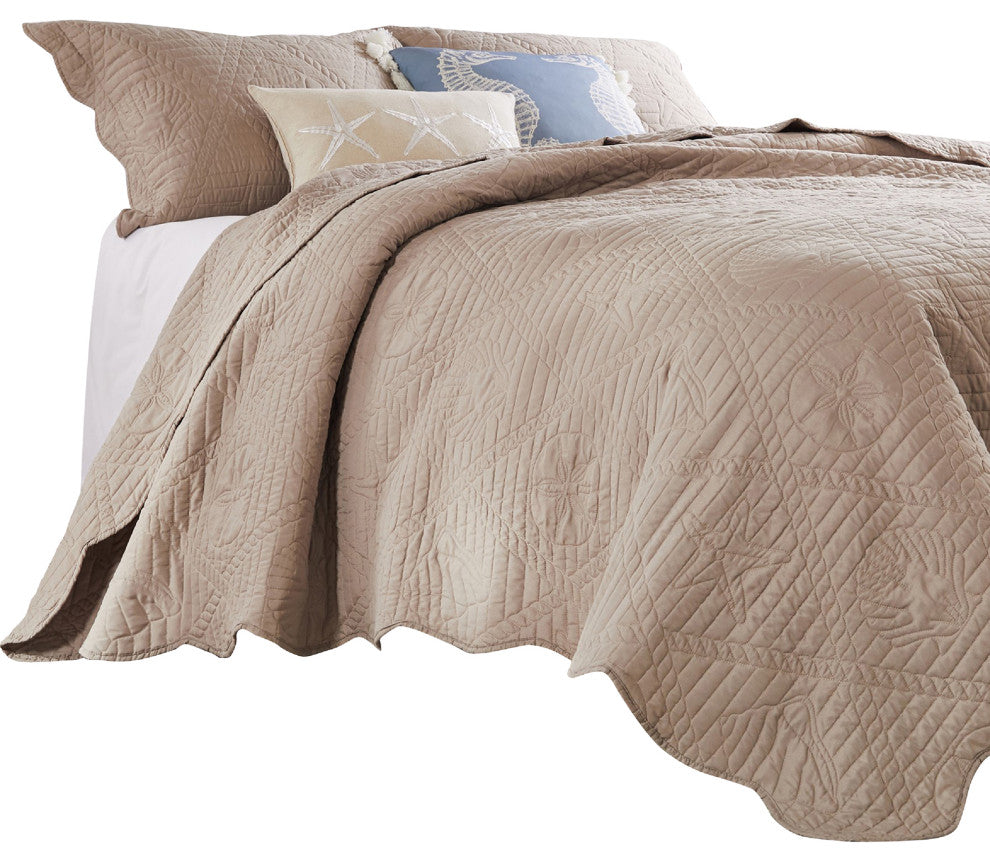 Benzara BM280425 Full Size Quilt Set, Quilted Nautical Design, Taupe Brown