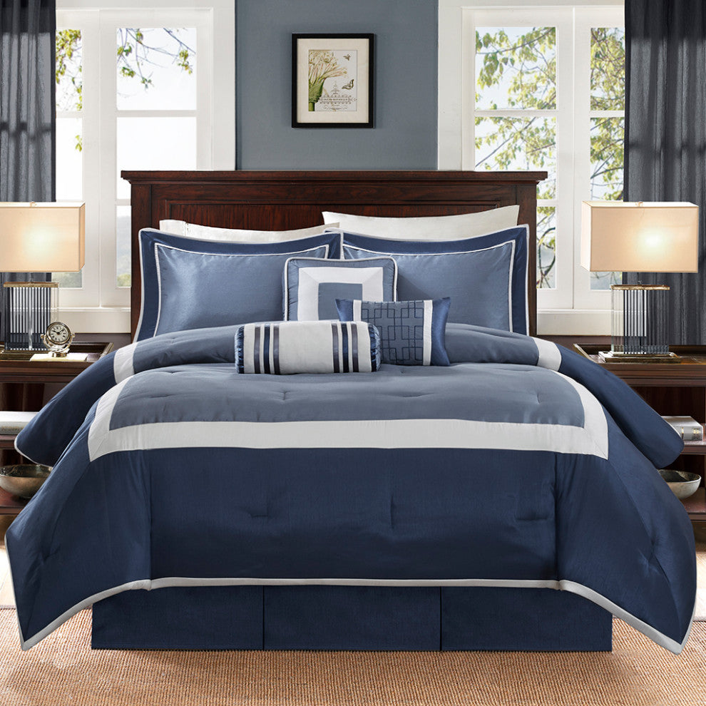 Madison Park Genevieve Planum 7-Piece Comforter Set, Navy Blue