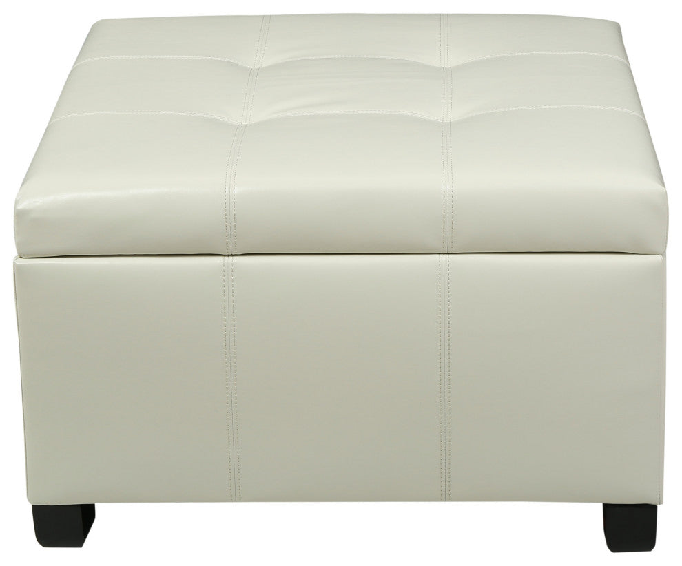 GDF Studio Kensington Square Storage Ottoman, Ivory, Pu, Birch