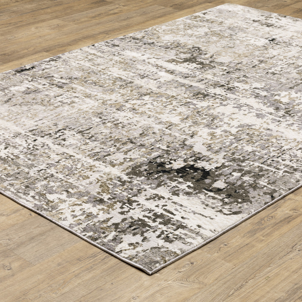 Noble Distressed Abstract Grey/ Ivory Indoor Area Rug, Grey, 3'3"x5'