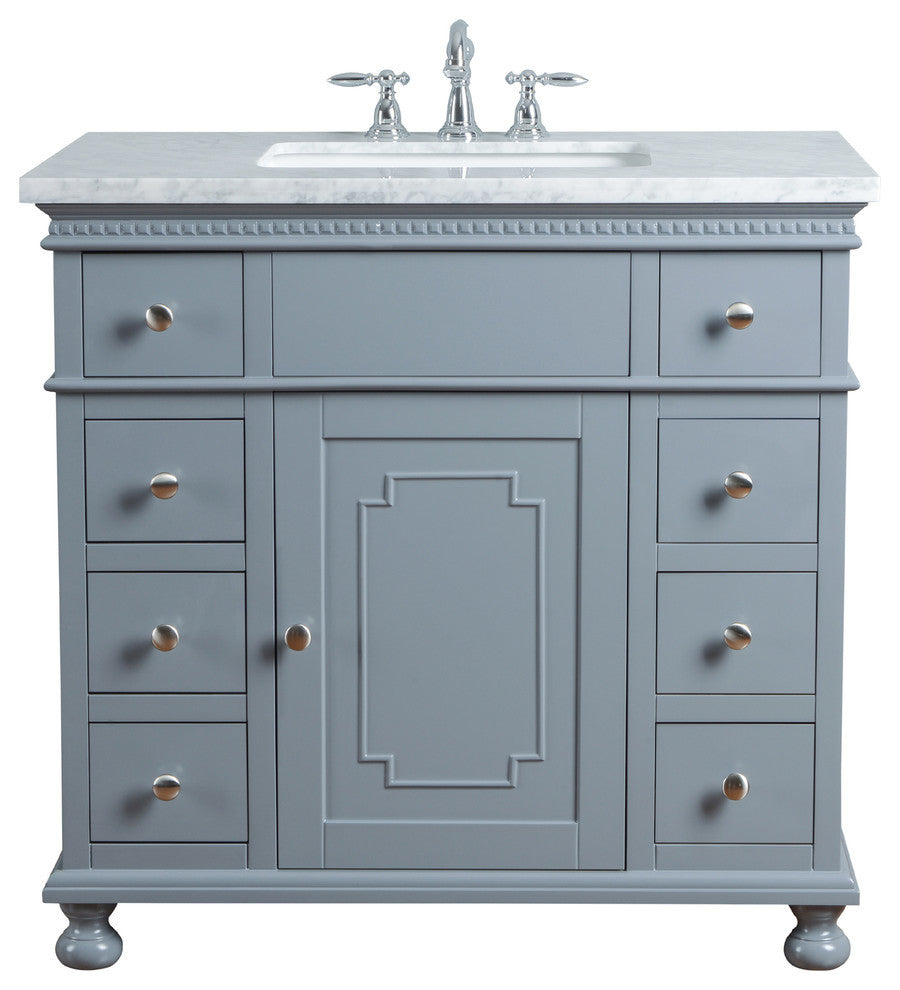 Stufurhome Abigail Embellished Bathroom Vanity, Gray, 36" Single Sink