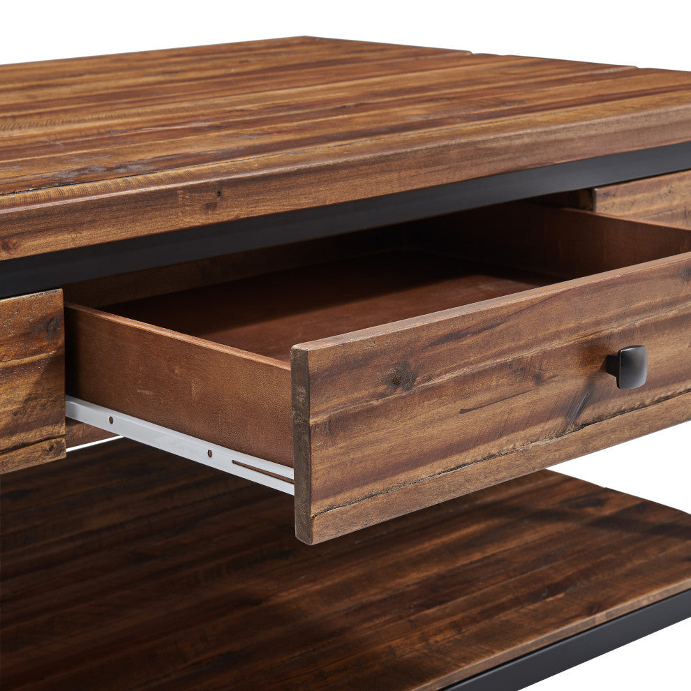Claremont 48" Rustic Wood Coffee Table With Drawer and Low Shelf
