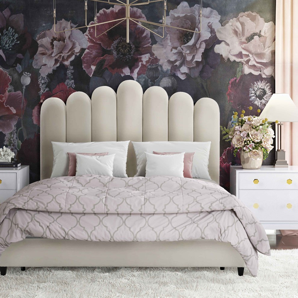 Celine Cream Velvet Bed in King - Cream