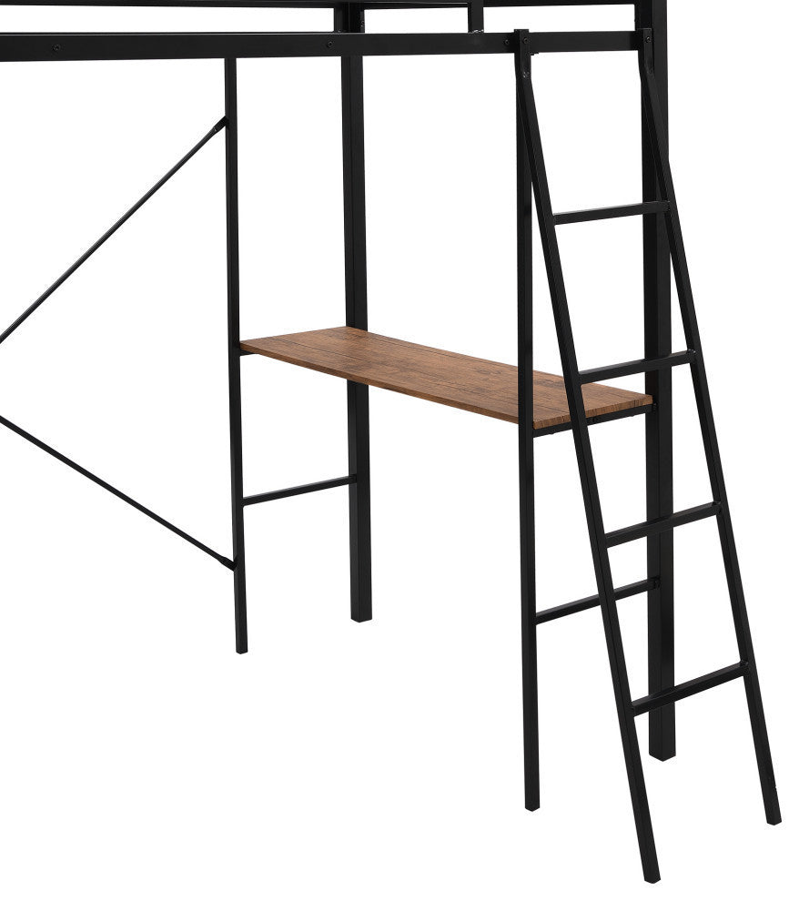 Metal Twin Loft Bed With Shelves And Desk