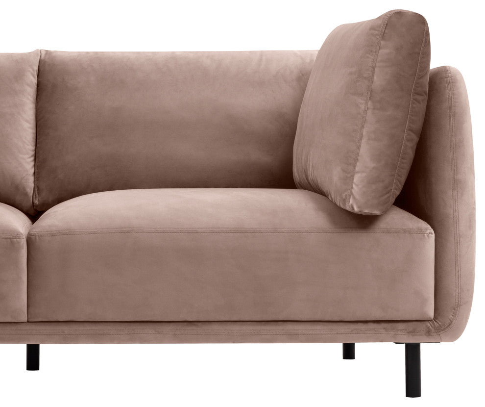 Serenity 79" Mauve Velvet Sofa with Black Metal Legs