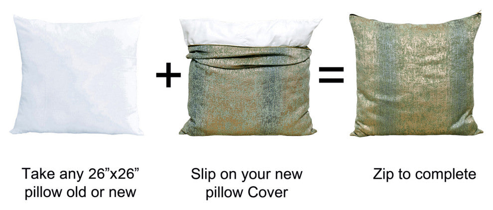 Jacquard Chenille Big Zipper Pillow Cover Set, Taupe / Sage, 2 Piece, 26"x26"