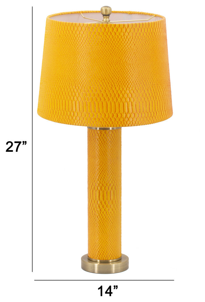 Benzara BM285167 Modern Table Lamp, Faux Leather, Iron, Bright Orange Yellow