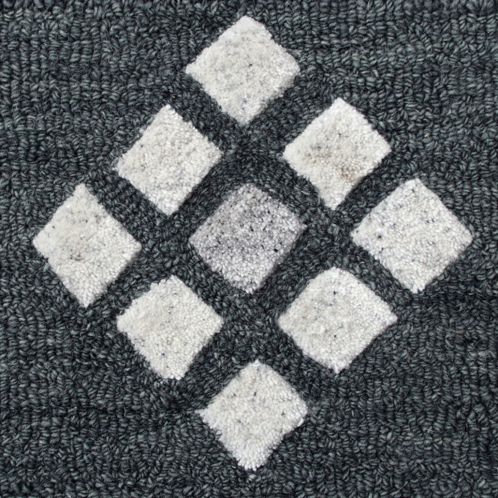 5" Round Charcoal Geometric Border Area Rug