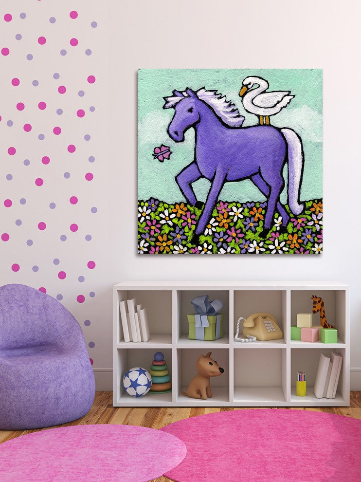 Marmont Hill, "Swan Riding a Horse" by Janet Nelson on Wrapped Canvas, 32x32