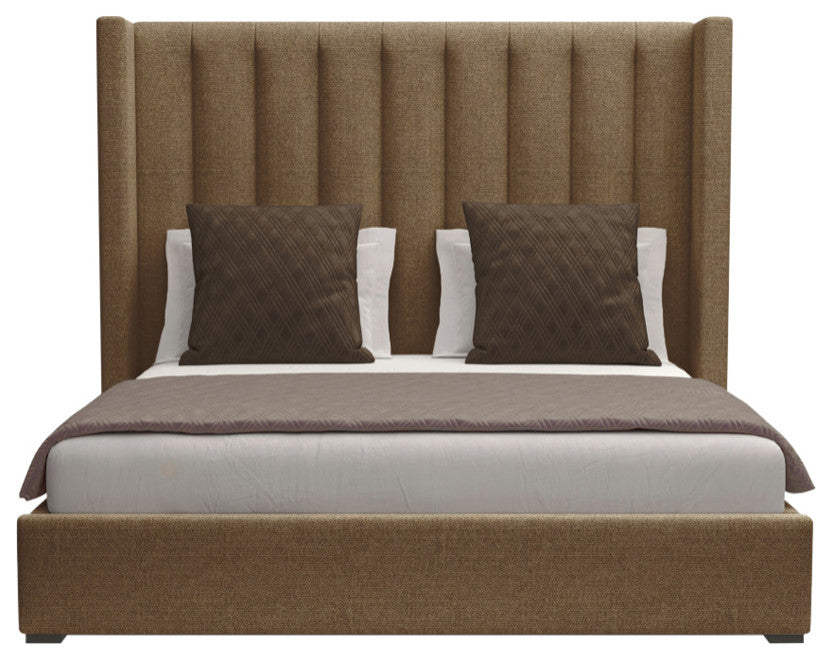 Nativa Interiors Aylet Vertical Channel Tufted Bed, Brown, King, Medium 67"