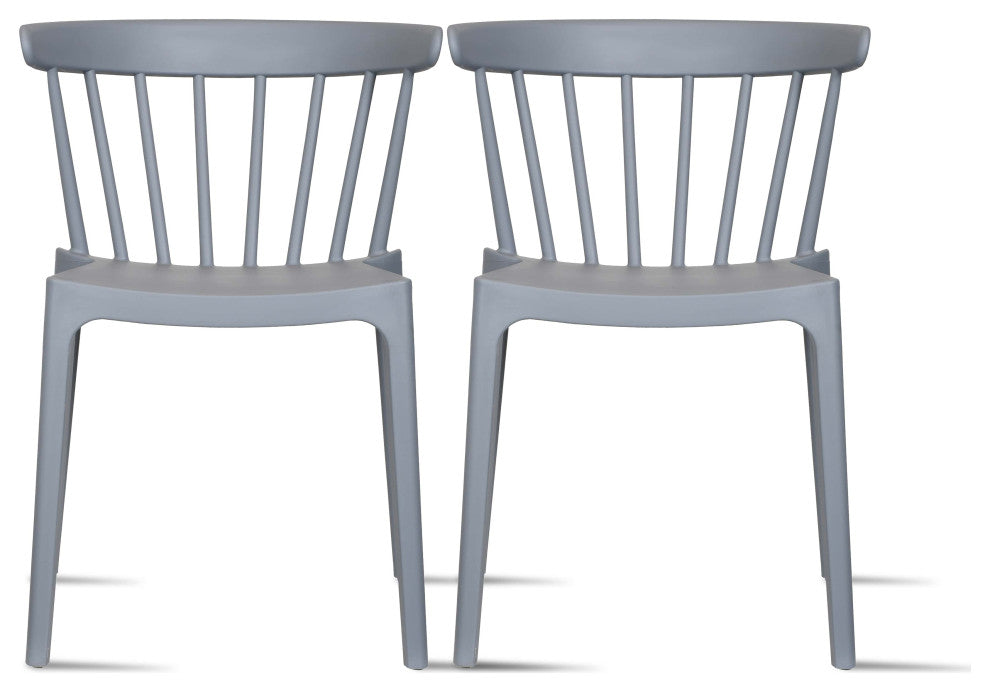 Set of 2 Dining Side Chairs, Plastic Indoor/Outdoor Stackable Patio Chair, Gray