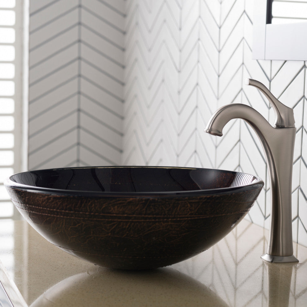 Glass Vessel Sink, Bathroom Arlo Faucet, Drain, Ring, Spot Free Stainless Steel