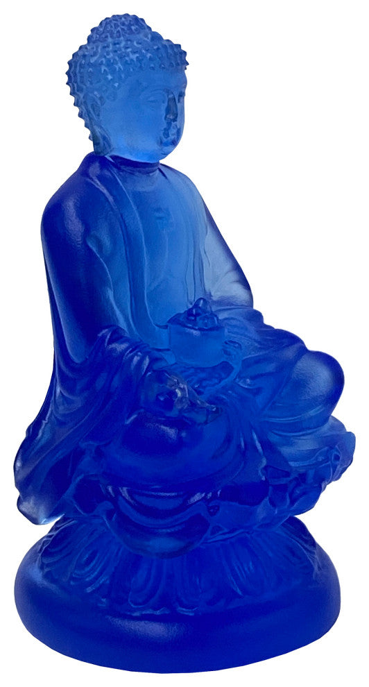 Crystal Glass Liuli Pate-de-Verre Blue Sitting Meditation Buddha Statue Hws1347