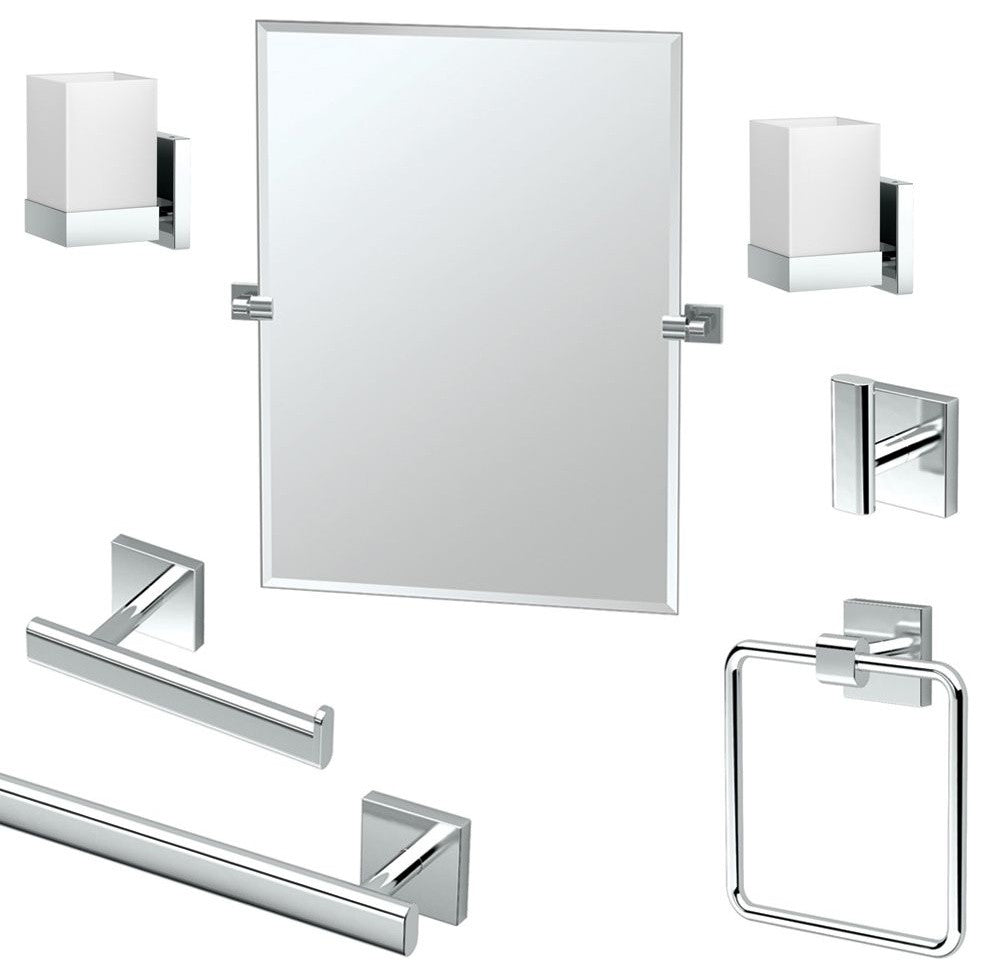 Gatco Elevate 7-Piece Bathroom Accessory Kit With Mirror and Sconces, Chrome