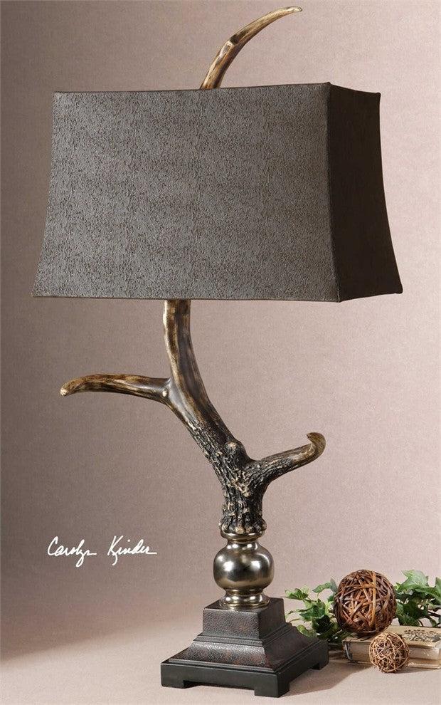 Stag Horn Dark Shade Table Lamp By Designer Carolyn Kinder