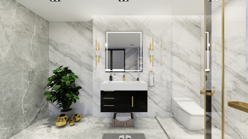 Madison 36" Wall Mounted Vanity With Reinforced Acrylic Sink, High Gloss Black