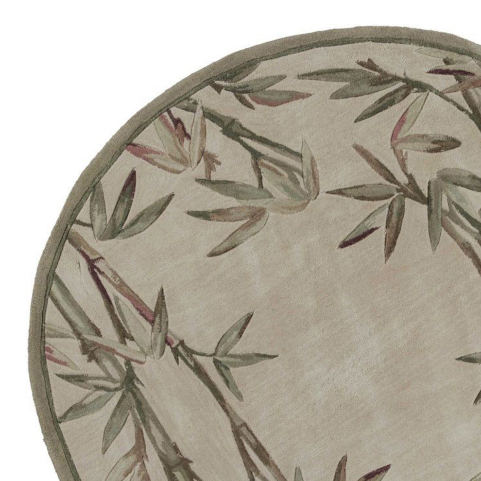 HomeRoots 6' Ivory Hand Tufted Tropical Bamboo Round Indoor Area Rug