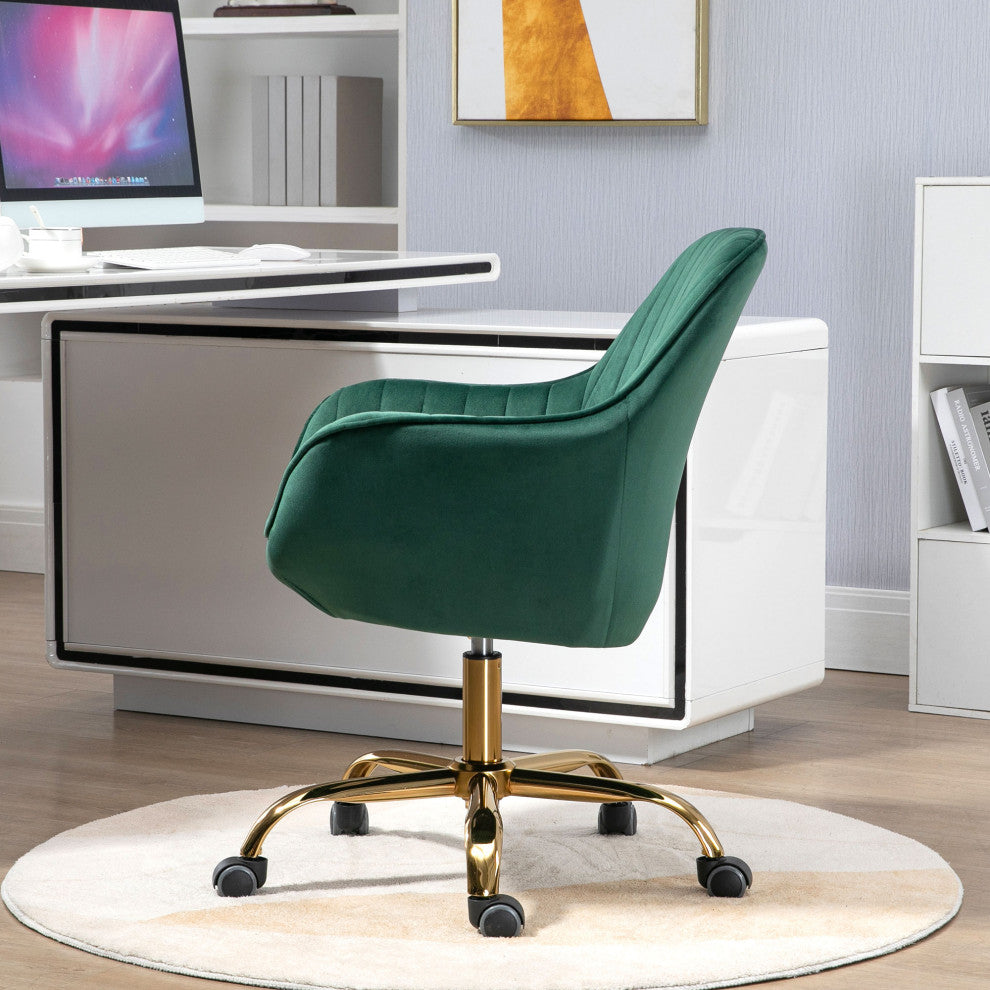 Gewnee 360Â° Dark Blue Velvet Swivel Chair With High Back, Green