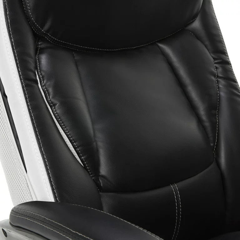 Modern Office Chair, Faux Leather Seat With Contoured Lumbar Zone, Black/White