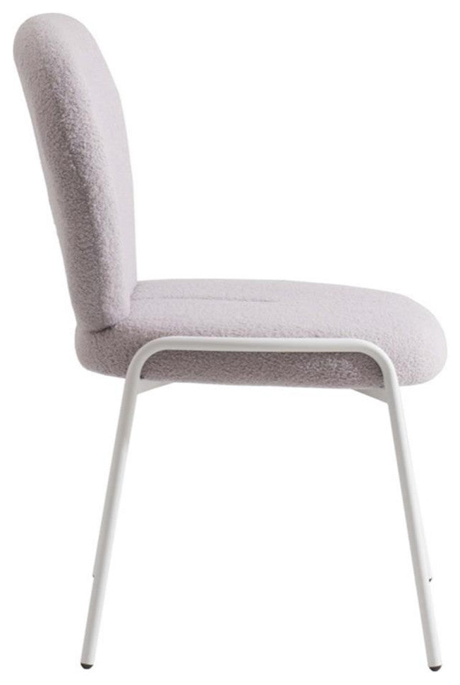 LeisureMod Celestial Modern Boucle Dining Side Chair in White Metal Frame Gray