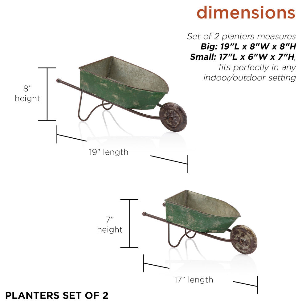 Green Rustic Wheelbarrow Garden Planter-Asst Master Pack of 2