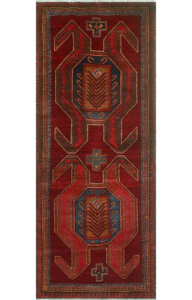 Fine Vintage Distressed Ouissal Burgundy/Navy Runner, 3'10x9'6