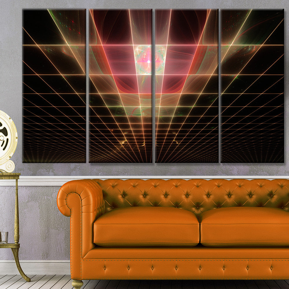 Pink on Black Laser Protective Grids, Abstract Canvas Print, 48"x28", 4 Panels