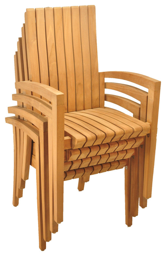 9-Piece Outdoor Teak Dining Set: 60" Rectangle Table,8 Goa Stacking Arm Chairs