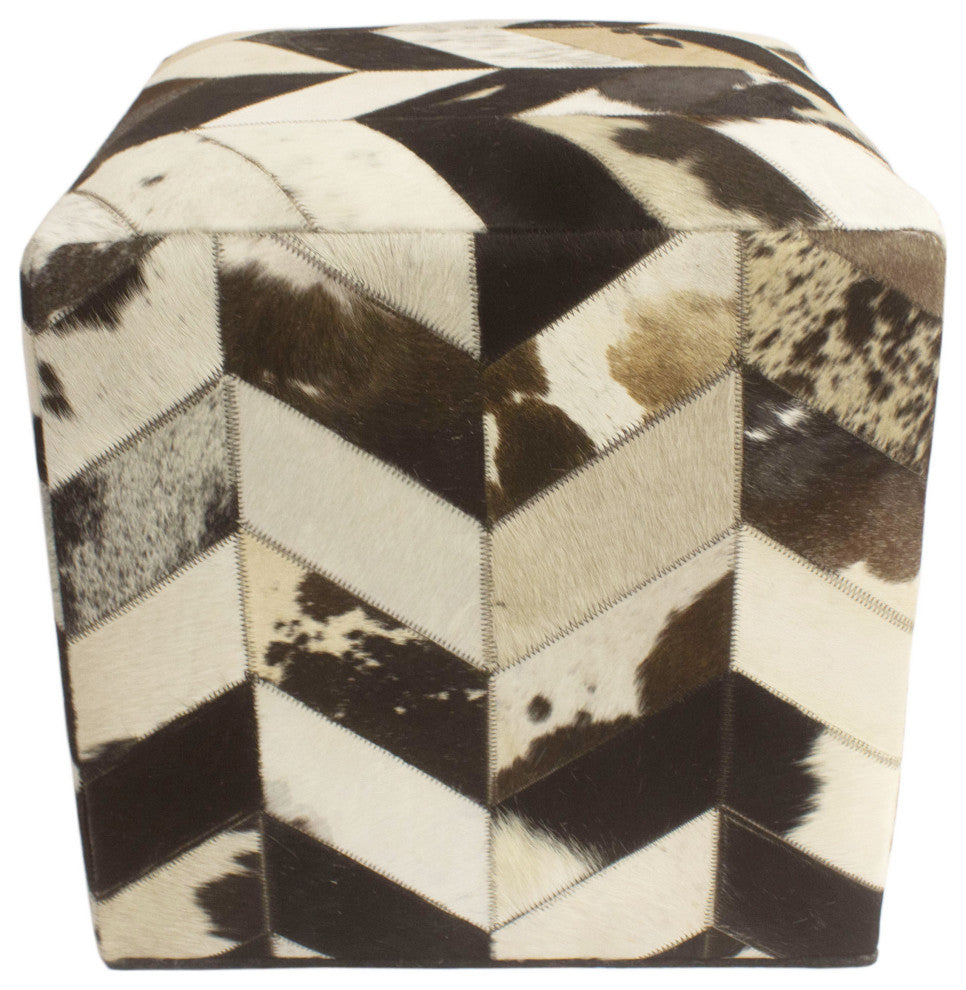 Decor Maisonette Geometric Hide Pouf Levi, Black, 18"