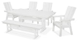 POLYWOOD Modern Adirondack 6-Piece Farmhouse Dining Set With Bench, White