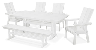 POLYWOOD Modern Adirondack 6-Piece Farmhouse Dining Set With Bench, White